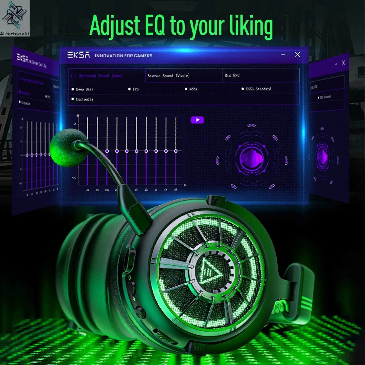 EKSA E5000 Pro Gaming Headphones for PC/PS4/Xbox/Switch, 7.1 Wired Headset Gamer with ENC Mic, USB/Type C/3.5mm Detachable Cable Ai-TechWorld 