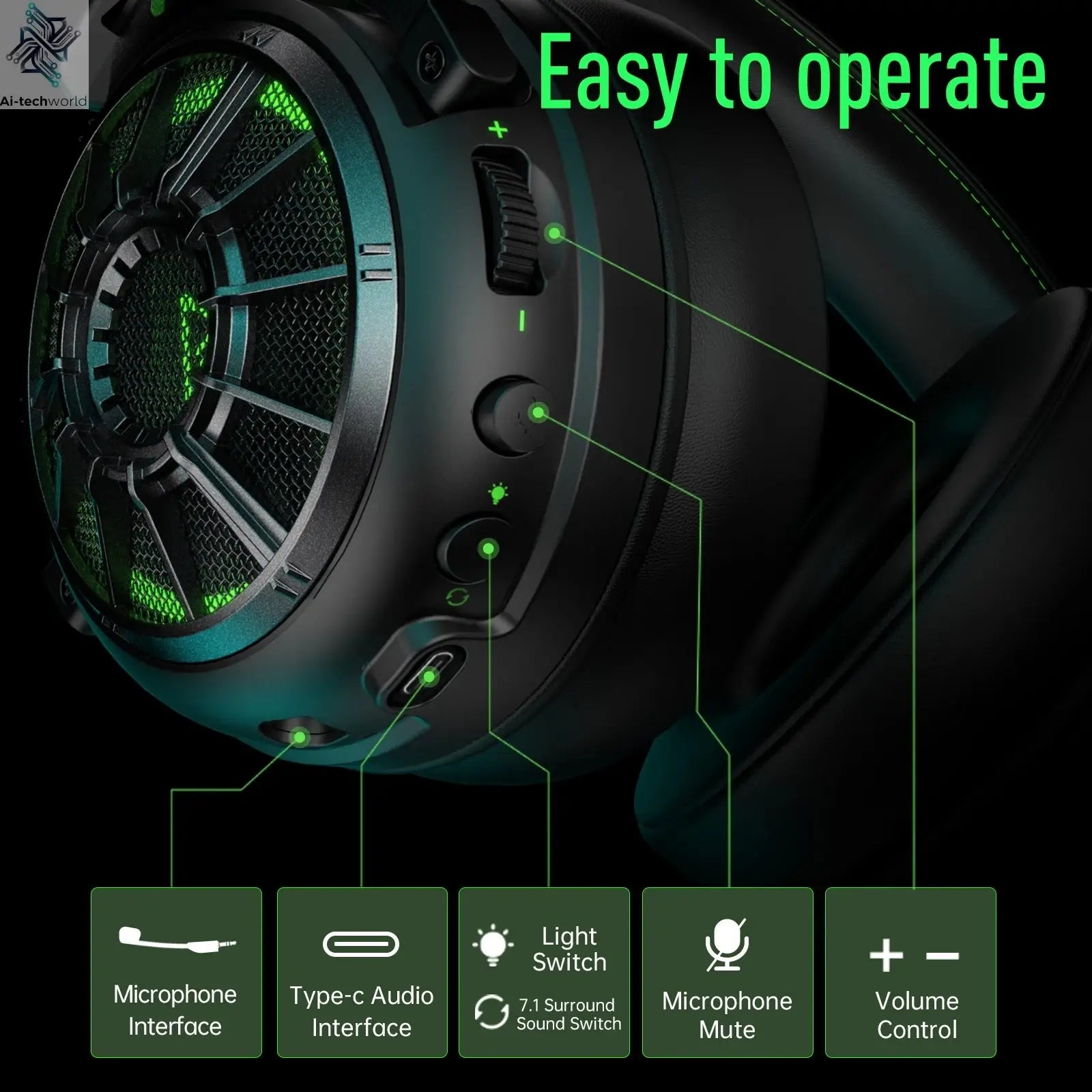 EKSA E5000 Pro Gaming Headphones for PC/PS4/Xbox/Switch, 7.1 Wired Headset Gamer with ENC Mic, USB/Type C/3.5mm Detachable Cable Ai-TechWorld 