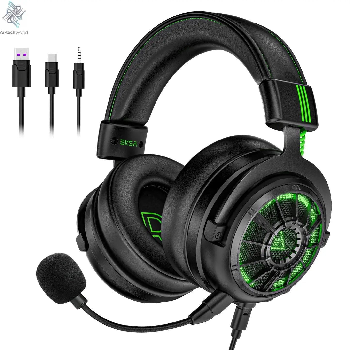 EKSA E5000 Pro Gaming Headphones for PC/PS4/Xbox/Switch, 7.1 Wired Headset Gamer with ENC Mic, USB/Type C/3.5mm Detachable Cable Ai-TechWorld 