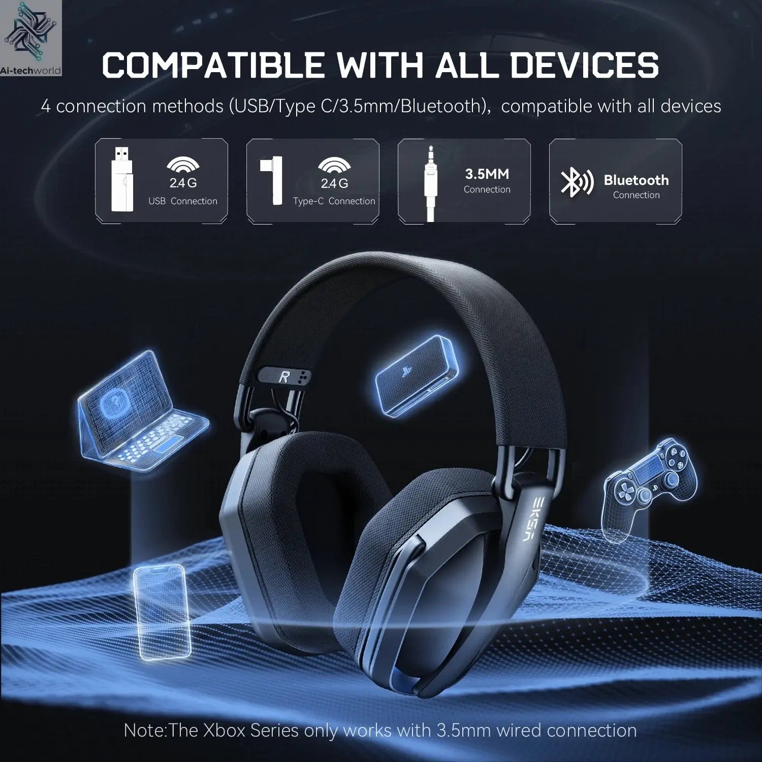 EKSA G19BT 2.4GHz Wireless Gaming Headphones Ultra-light Bluetooth 5.4 Headset Gamer with Microphone for PC/PS5/Xbox Ai-TechWorld 
