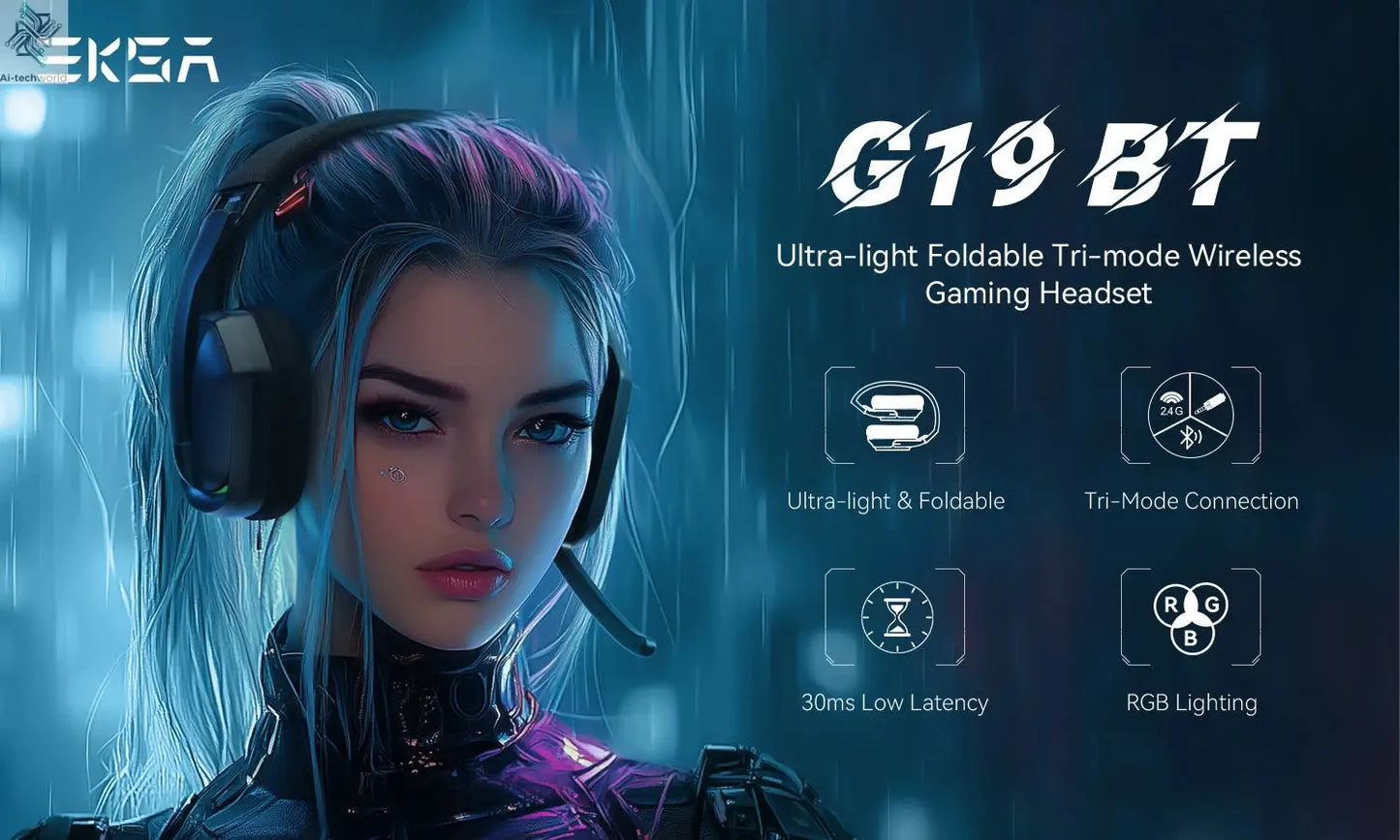 EKSA G19BT 2.4GHz Wireless Gaming Headphones Ultra-light Bluetooth 5.4 Headset Gamer with Microphone for PC/PS5/Xbox Ai-TechWorld 