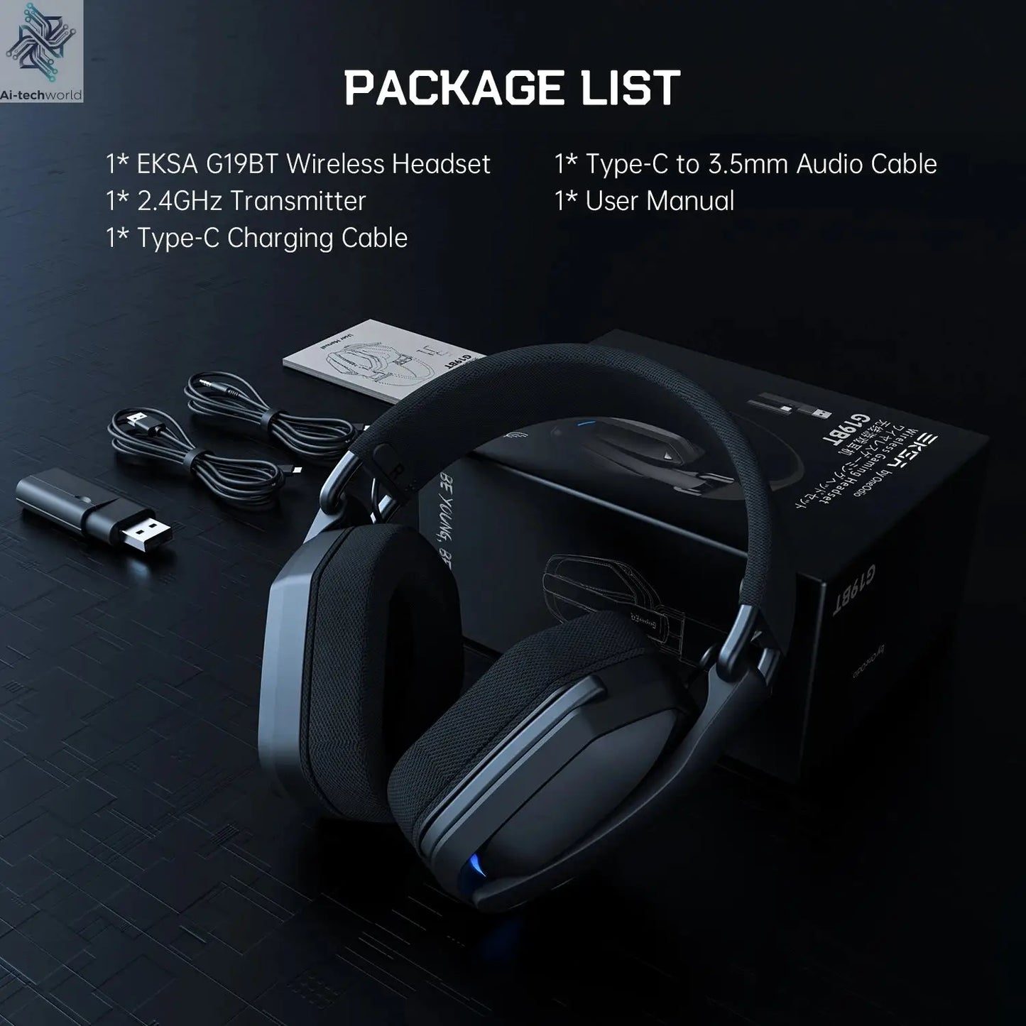 EKSA G19BT 2.4GHz Wireless Gaming Headphones Ultra-light Bluetooth 5.4 Headset Gamer with Microphone for PC/PS5/Xbox Ai-TechWorld 
