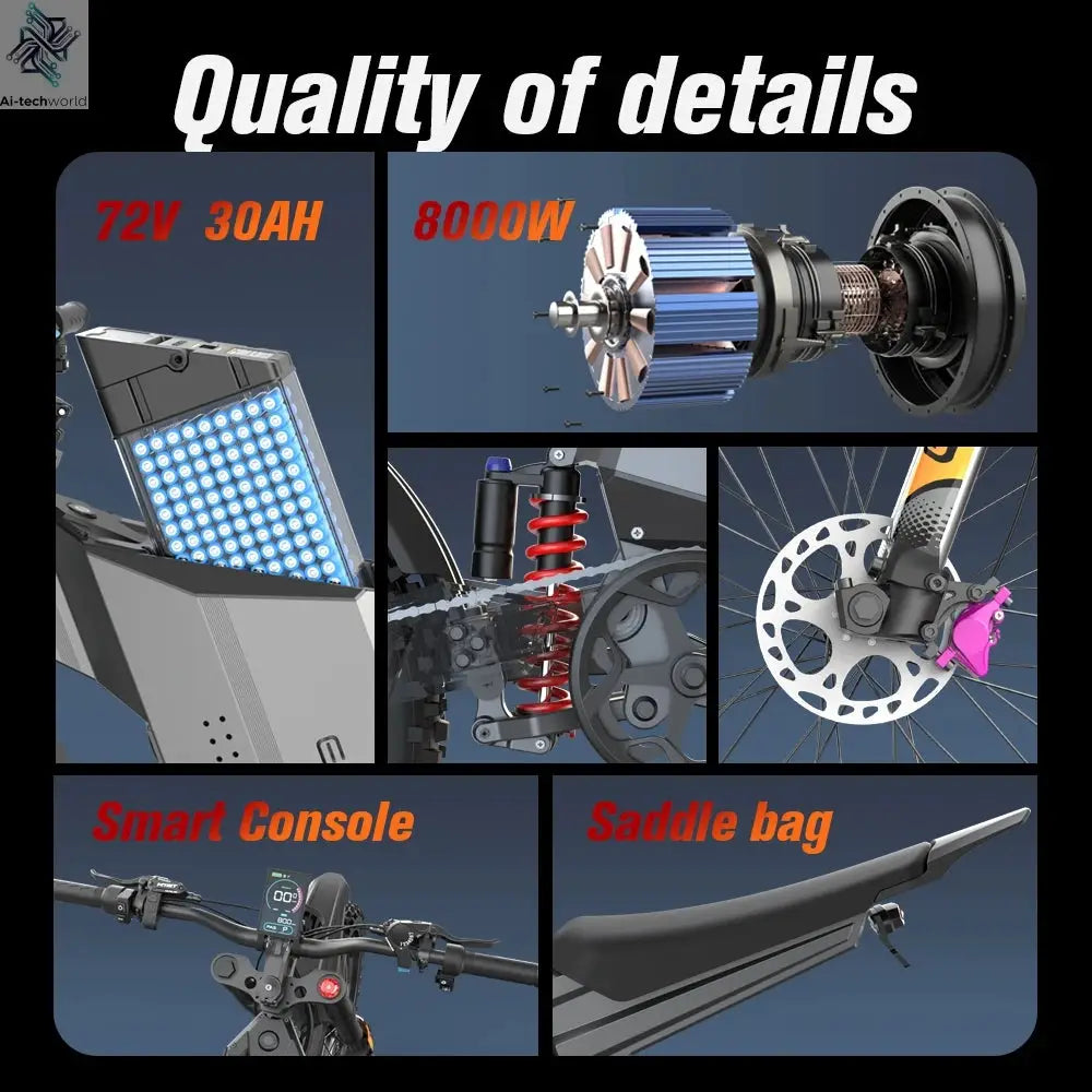 EKXBIKE GTS Electric Motorcycle for Adults 8000W Peak Electric Dirt Bike for Adults with 72V 30AH Battery - Ai-TechWorld
