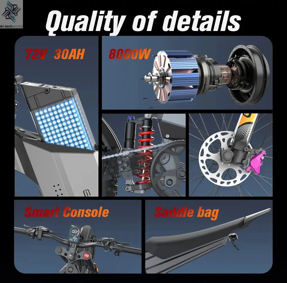 EKXBIKE GTS Electric Motorcycle for Adults 8000W Peak Electric Dirt Bike for Adults with 72V 30AH Battery - Ai-TechWorld