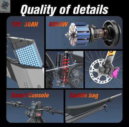 EKXBIKE GTS Electric Motorcycle for Adults 8000W Peak Electric Dirt Bike for Adults with 72V 30AH Battery - Ai-TechWorld