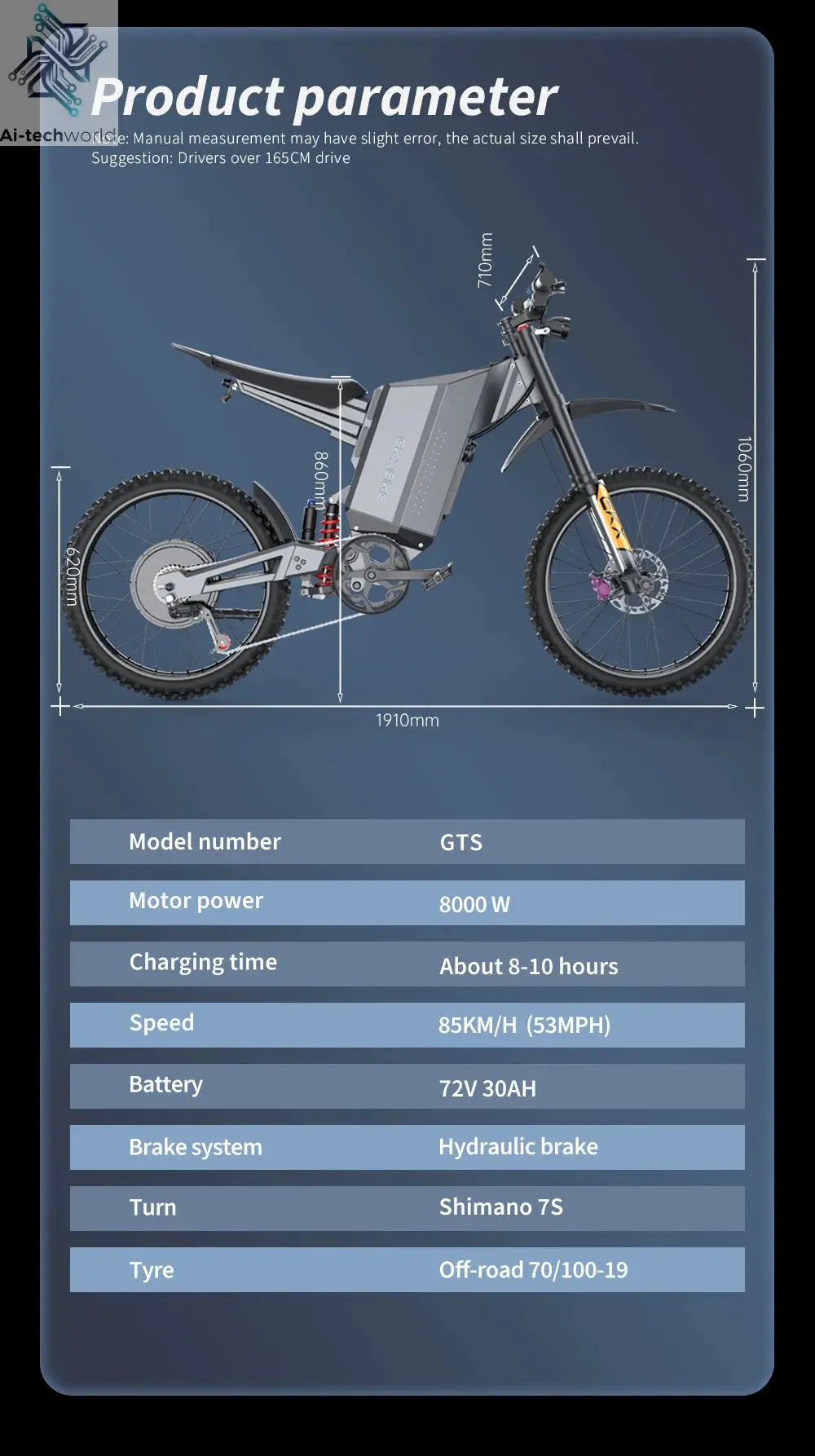 EKXBIKE GTS Electric Motorcycle for Adults 8000W Peak Electric Dirt Bike for Adults with 72V 30AH Battery - Ai-TechWorld