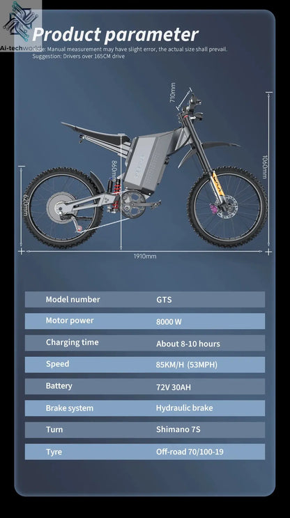 EKXBIKE GTS Electric Motorcycle for Adults 8000W Peak Electric Dirt Bike for Adults with 72V 30AH Battery - Ai-TechWorld