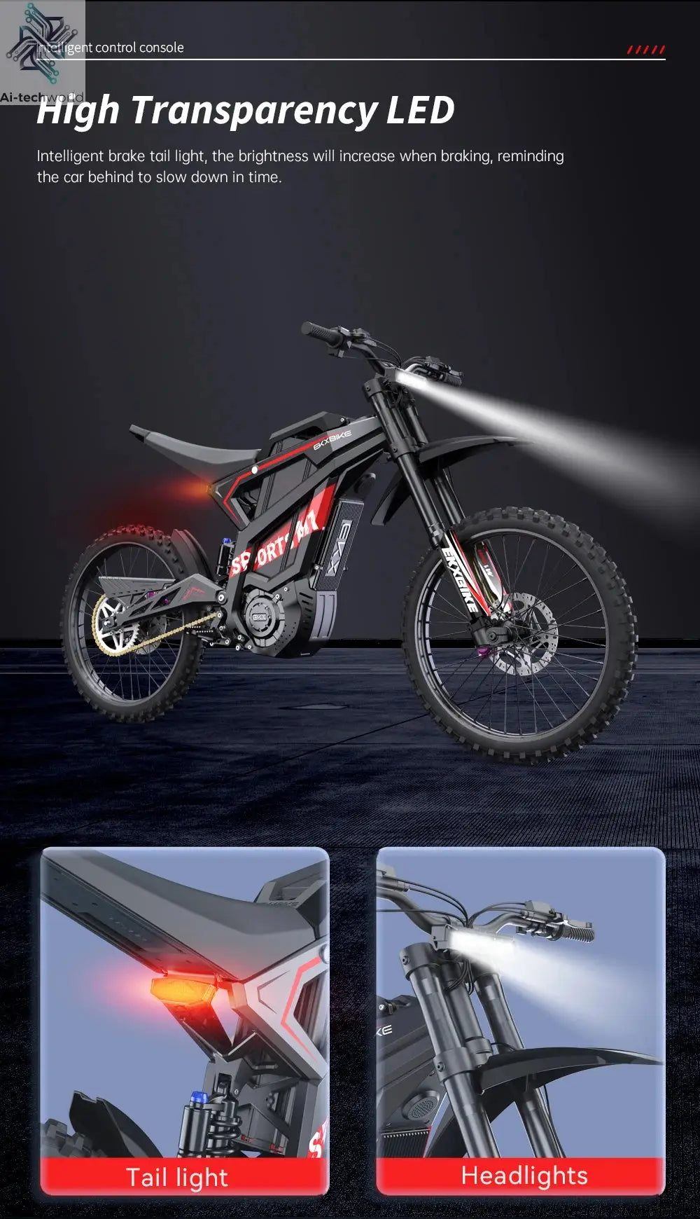 EKXBIKE M1 16800W Peak Electric Dirt Bike 72V/50Ah Electric Bike 85Miles Max Range 62Mph Max Speed Mountain Electric Motorcycle - Ai-TechWorld