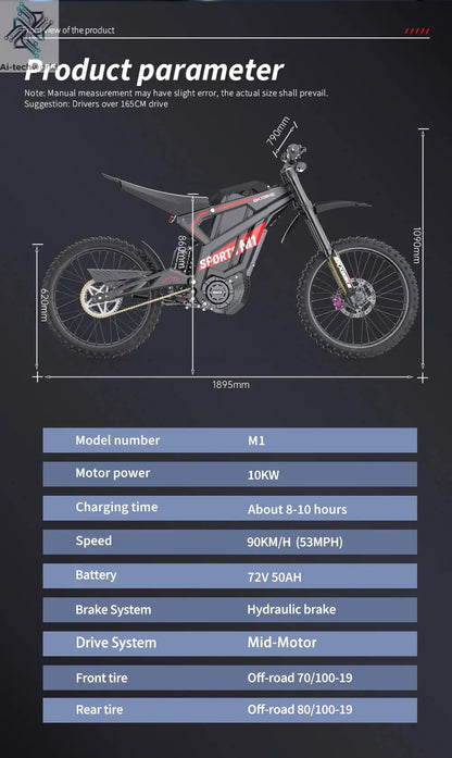 EKXBIKE M1 16800W Peak Electric Dirt Bike 72V/50Ah Electric Bike 85Miles Max Range 62Mph Max Speed Mountain Electric Motorcycle - Ai-TechWorld