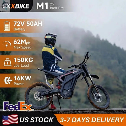 EKXBIKE M1 16800W Peak Electric Dirt Bike 72V/50Ah Electric Bike 85Miles Max Range 62Mph Max Speed Mountain Electric Motorcycle - Ai-TechWorld