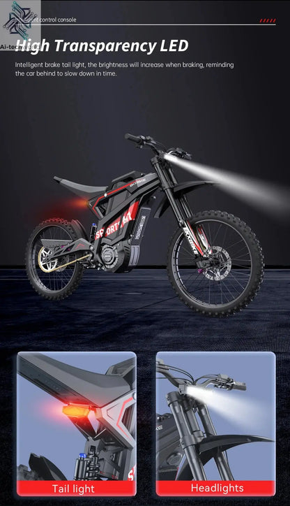 EKXBIKE M1 16800W Peak Electric Dirt Bike 72V/50Ah Electric Bike 85Miles Max Range 62Mph Max Speed Mountain Electric Motorcycle - Ai-TechWorld