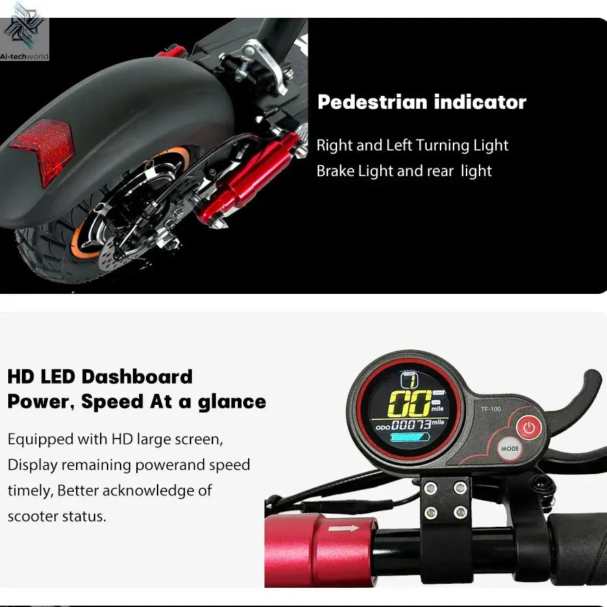 EU USA Warehouse Adult Electric Scooter 48v 13ah 16Ah Escooter Kick Scooter Lightweight Long Range 35-55km Scooters 800w Ai-TechWorld 