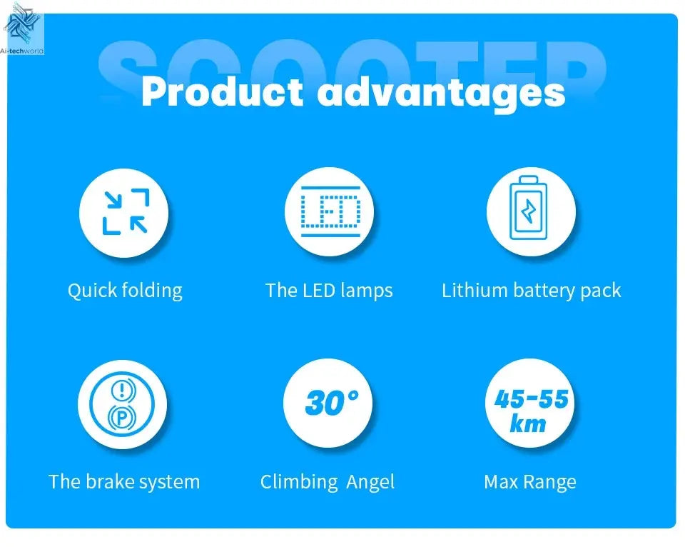 EU USA Warehouse Adult Electric Scooter 48v 13ah 16Ah Escooter Kick Scooter Lightweight Long Range 35-55km Scooters 800w Ai-TechWorld 