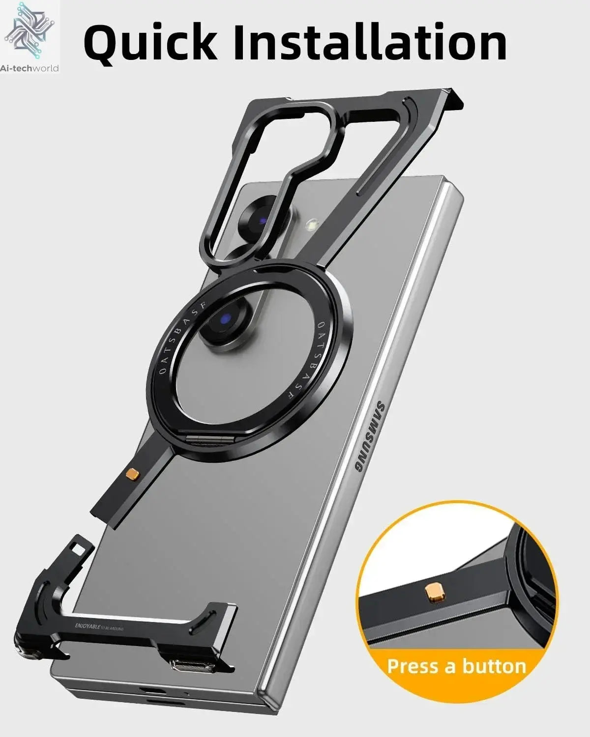Eary Frameless Case for Samsung Galaxy Z Fold 7 Magsafe with 360°Rotating Magnetic Stand Metal Shockproof Protector Phone Cover Ai-TechWorld 