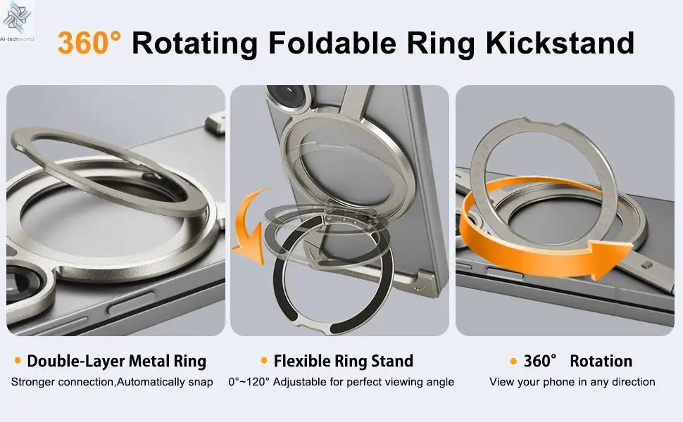 Eary Frameless Case for Samsung Galaxy Z Fold 7 Magsafe with 360°Rotating Magnetic Stand Metal Shockproof Protector Phone Cover Ai-TechWorld 