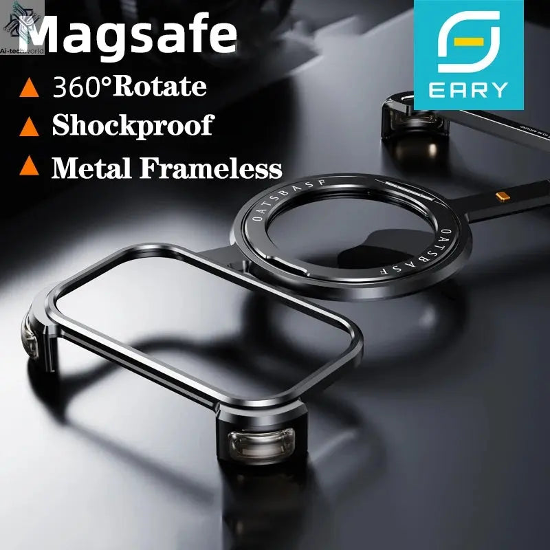 Eary Metal Magnetic Phone Case for iPhone 17 Pro Max/17 Pro/17 Air Magsafe 360°Rotate Stand Frameless Shockproof Protector Cover Ai-TechWorld 
