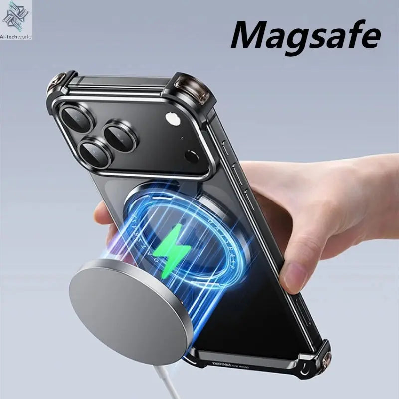 Eary Metal Magnetic Phone Case for iPhone 17 Pro Max/17 Pro/17 Air Magsafe 360°Rotate Stand Frameless Shockproof Protector Cover Ai-TechWorld 
