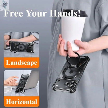 Eary Metal Magnetic Phone Case for iPhone 17 Pro Max/17 Pro/17 Air Magsafe 360°Rotate Stand Frameless Shockproof Protector Cover Ai-TechWorld 