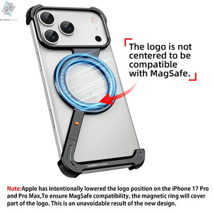 Eary Metal Magnetic Phone Case for iPhone 17 Pro Max/17 Pro/17 Air Magsafe 360°Rotate Stand Frameless Shockproof Protector Cover Ai-TechWorld 