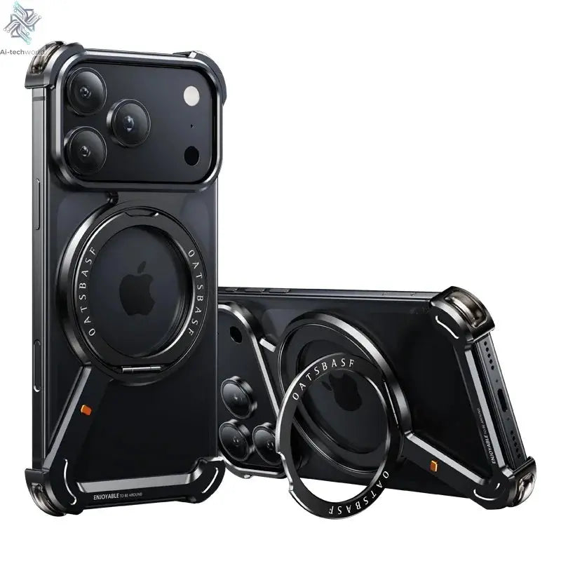 Eary Metal Magnetic Phone Case for iPhone 17 Pro Max/17 Pro/17 Air Magsafe 360°Rotate Stand Frameless Shockproof Protector Cover Ai-TechWorld 