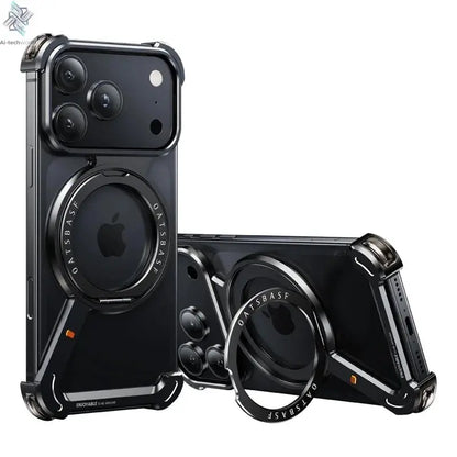 Eary Metal Magnetic Phone Case for iPhone 17 Pro Max/17 Pro/17 Air Magsafe 360°Rotate Stand Frameless Shockproof Protector Cover Ai-TechWorld 