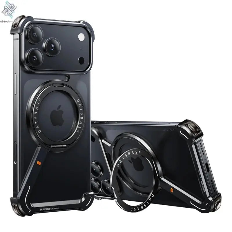 Eary Metal Magnetic Phone Case for iPhone 17 Pro Max/17 Pro/17 Air Magsafe 360°Rotate Stand Frameless Shockproof Protector Cover Ai-TechWorld 