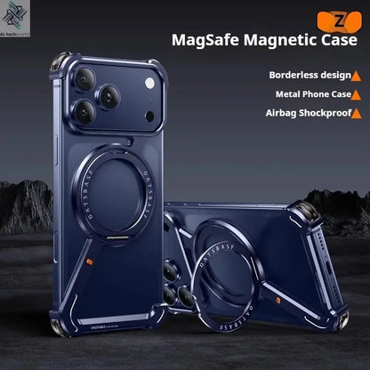 Eary Metal Magnetic Phone Case for iPhone 17 Pro Max/17 Pro/17 Air Magsafe 360°Rotate Stand Frameless Shockproof Protector Cover Ai-TechWorld 