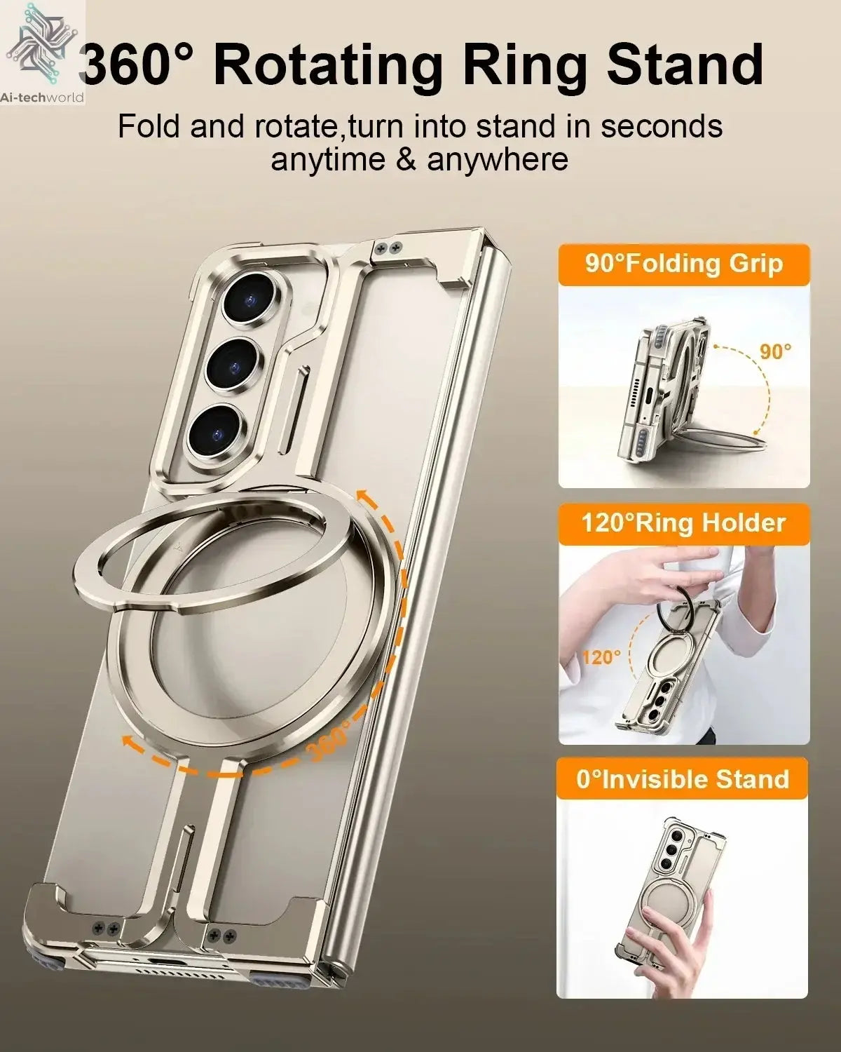 Eary for Samsung Galaxy Z Fold 6 5 Case with Magnetic Stand Magsafe Protective Cover Metals Frameless Bumper Wireless Charging Ai-TechWorld 