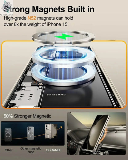 Eary for Samsung Galaxy Z Fold 6 5 Case with Magnetic Stand Magsafe Protective Cover Metals Frameless Bumper Wireless Charging Ai-TechWorld 