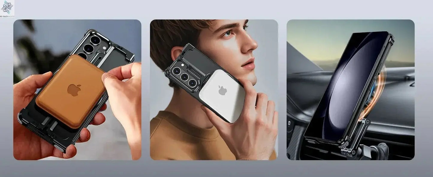 Eary for Samsung Galaxy Z Fold 6 5 Case with Magnetic Stand Magsafe Protective Cover Metals Frameless Bumper Wireless Charging Ai-TechWorld 