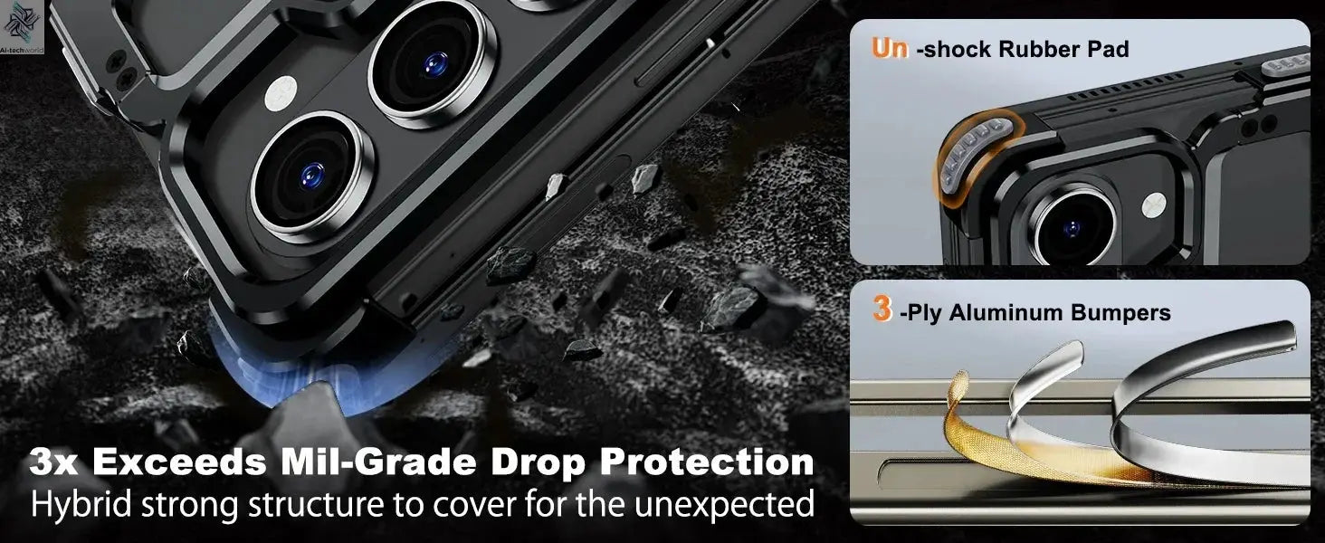 Eary for Samsung Galaxy Z Fold 6 5 Case with Magnetic Stand Magsafe Protective Cover Metals Frameless Bumper Wireless Charging Ai-TechWorld 