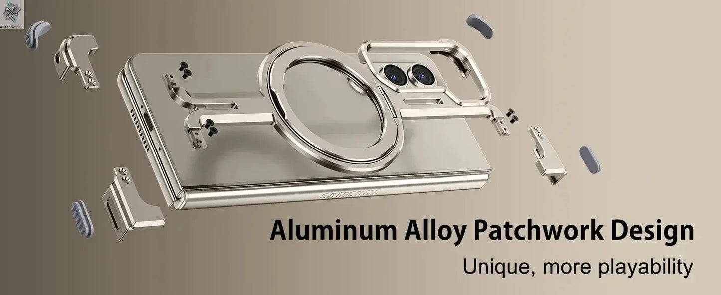 Eary for Samsung Galaxy Z Fold 6 5 Case with Magnetic Stand Magsafe Protective Cover Metals Frameless Bumper Wireless Charging Ai-TechWorld 