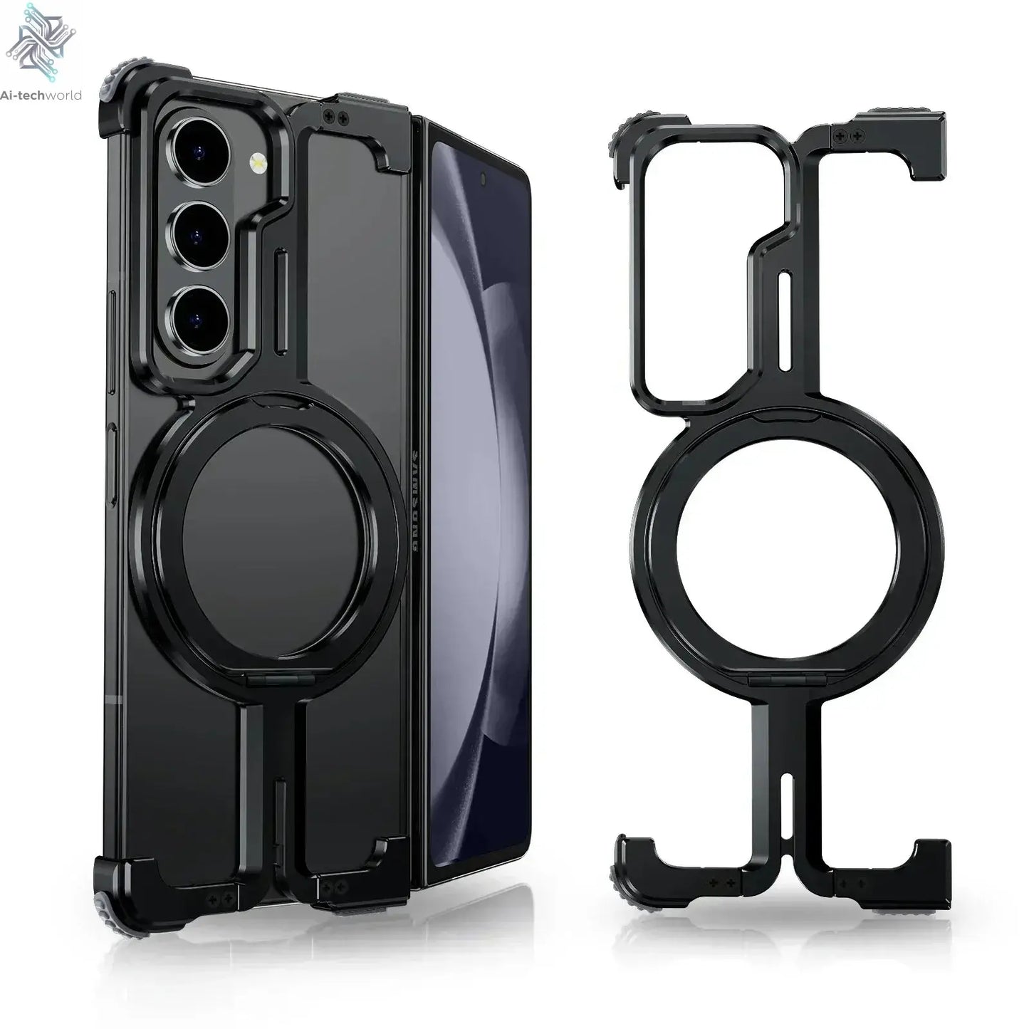 Eary for Samsung Galaxy Z Fold 6 5 Case with Magnetic Stand Magsafe Protective Cover Metals Frameless Bumper Wireless Charging Ai-TechWorld 
