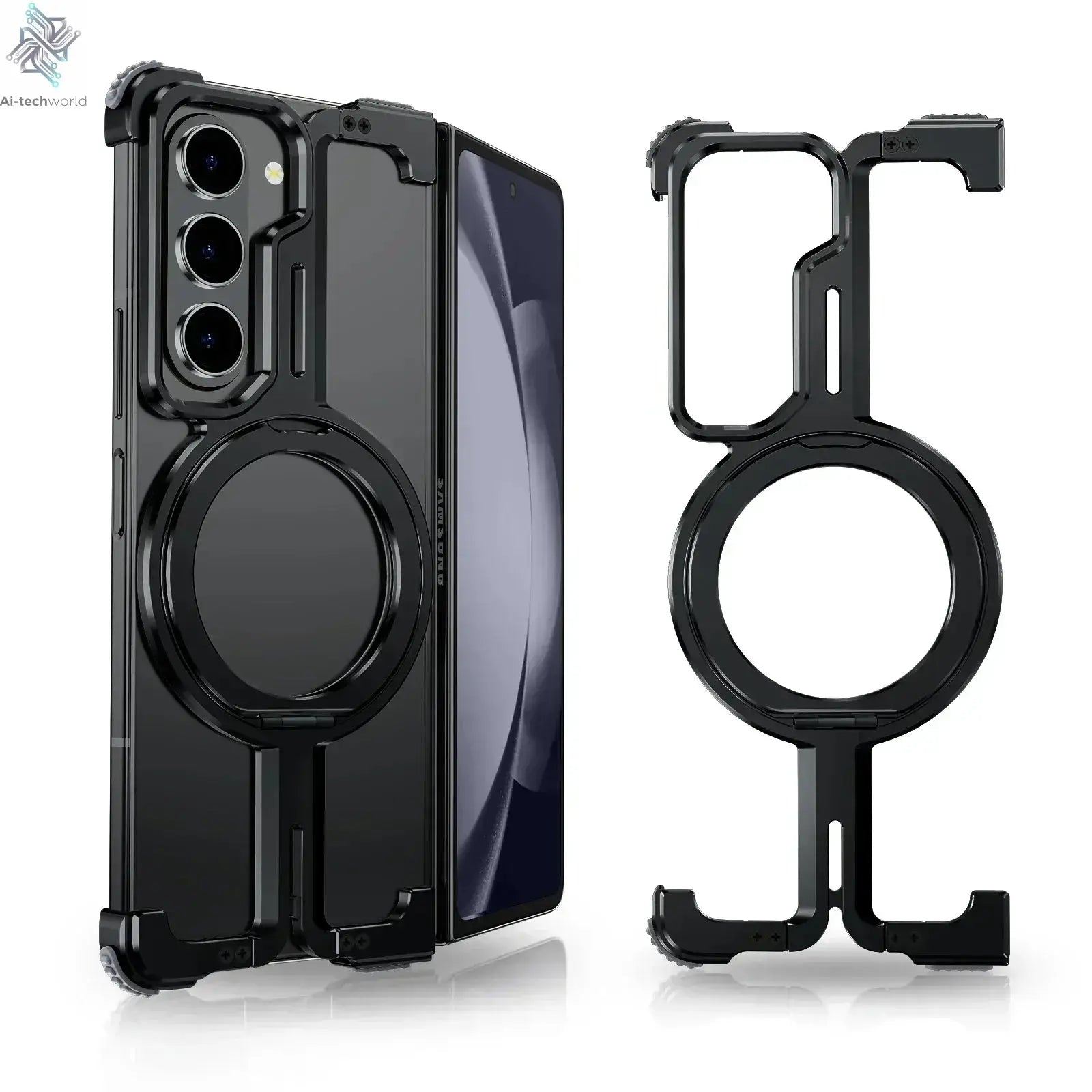 Eary for Samsung Galaxy Z Fold 6 5 Case with Magnetic Stand Magsafe Protective Cover Metals Frameless Bumper Wireless Charging Ai-TechWorld 