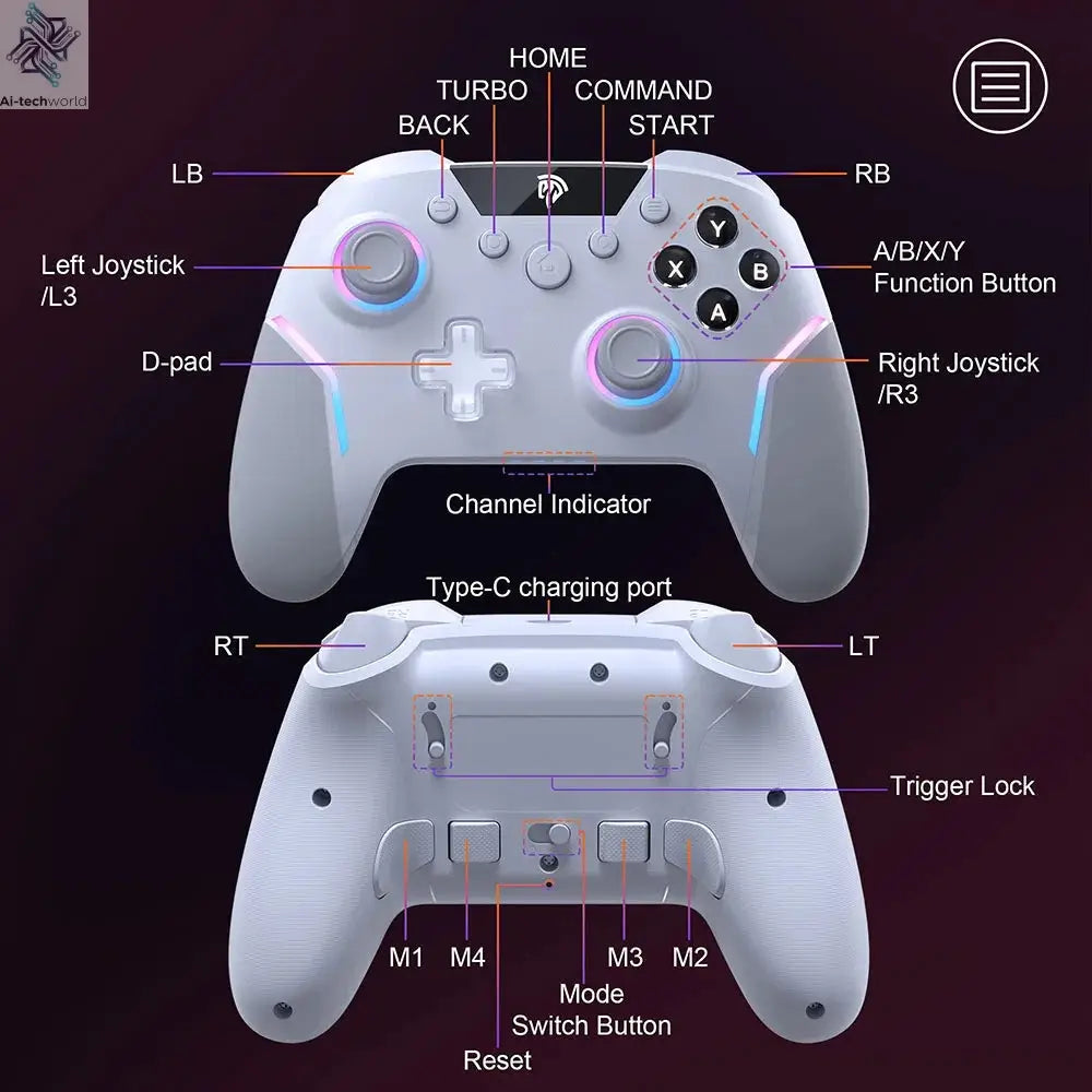 EasySMX Enhanced Controller X20 RGB Gamepad Compatible with PC/Switch/Phone/TV/Steam, Gyroscope Micro Triggers Joystick Ai-TechWorld 