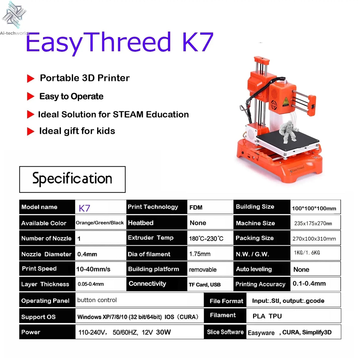 Easythreed 3D Printer K9 Easy To Use One-click Print Mainboard With Magnetic Platform Desktop Mini Printer K7 For Beginner Ai-TechWorld