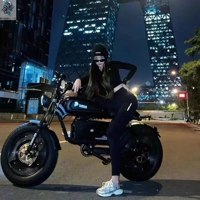 Ebike ZPW Black Warrior 3000W 60V 45AH Camping Motorcycle, Adult Electric Bike 20 Inch Fat Tire Electric Bike Ai-TechWorld 
