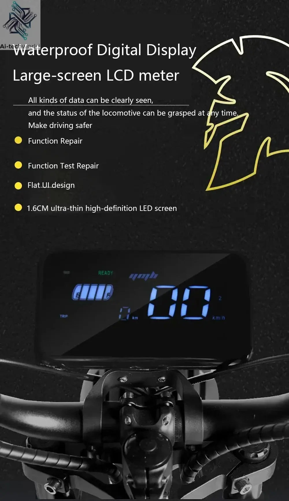 Ebike ZPW Black Warrior 3000W 60V 45AH Camping Motorcycle, Adult Electric Bike 20 Inch Fat Tire Electric Bike Ai-TechWorld 