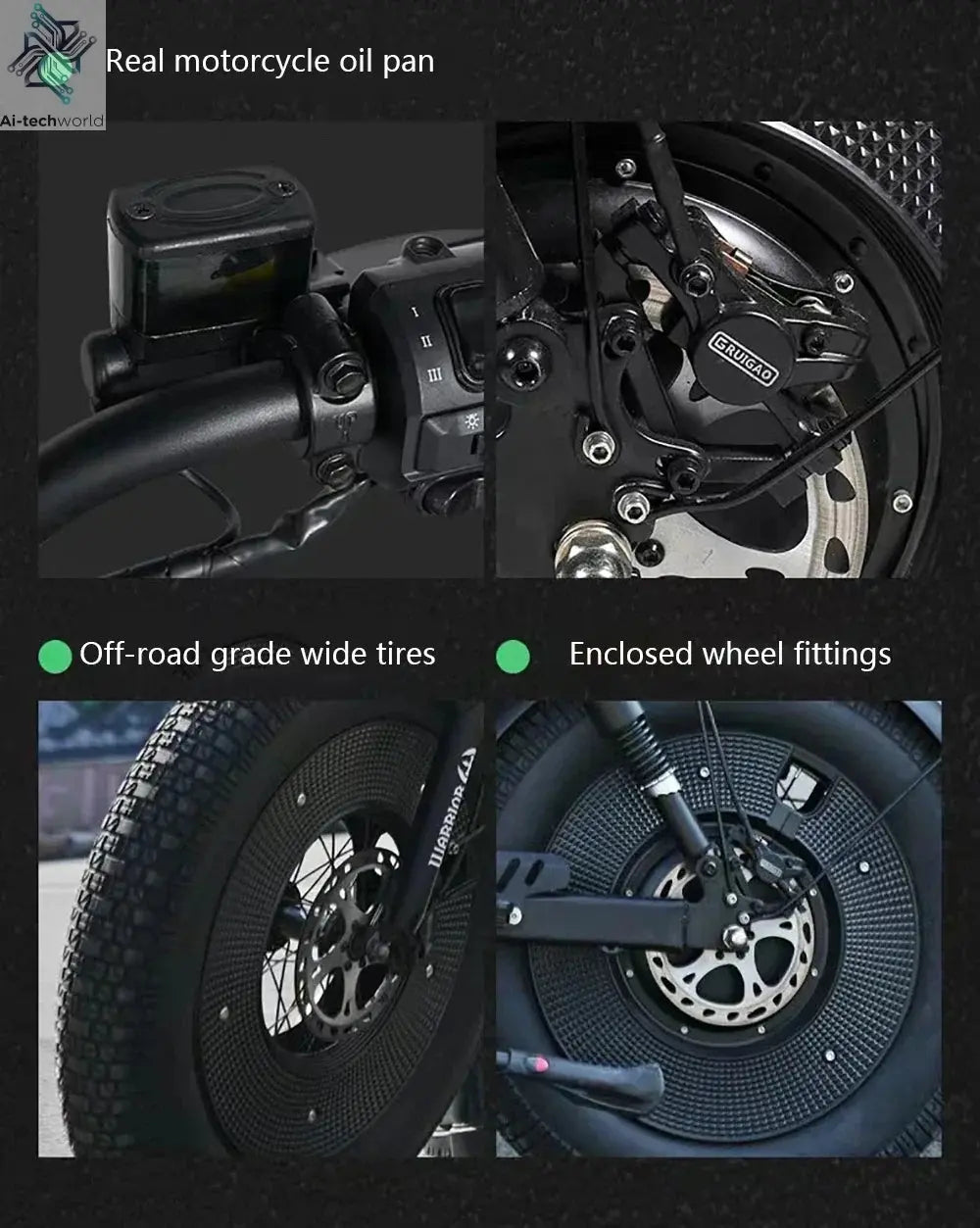 Ebike ZPW Black Warrior 3000W 60V 45AH Camping Motorcycle, Adult Electric Bike 20 Inch Fat Tire Electric Bike Ai-TechWorld 