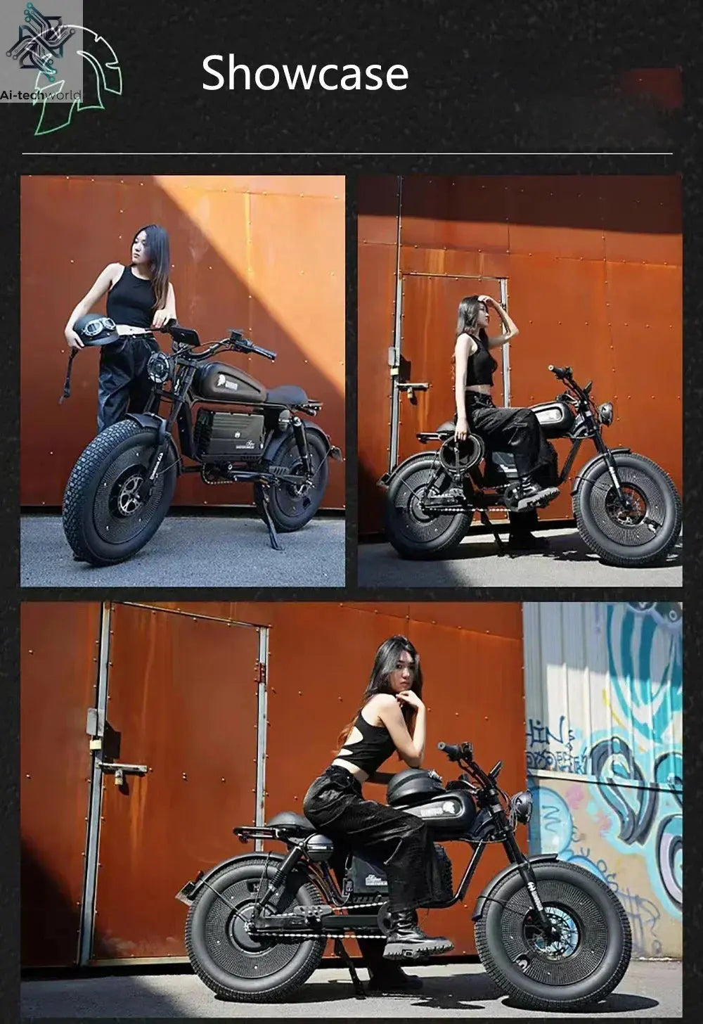 Ebike ZPW Black Warrior 3000W 60V 45AH Camping Motorcycle, Adult Electric Bike 20 Inch Fat Tire Electric Bike Ai-TechWorld 