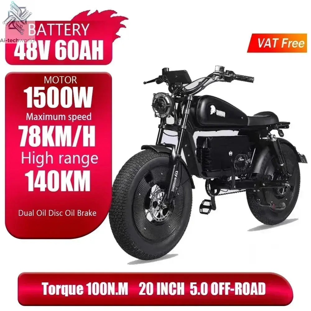 Ebike ZPW Black Warrior 3000W 60V 45AH Camping Motorcycle, Adult Electric Bike 20 Inch Fat Tire Electric Bike Ai-TechWorld 