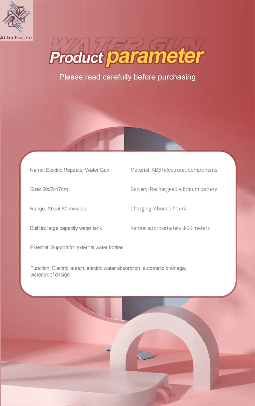 Electric Automatic Water Storage Gun Toys Portable Children Summer Beach Outdoor Fight Fantasy Spray Gun Toys Boy Kid Adult Game Ai-TechWorld 