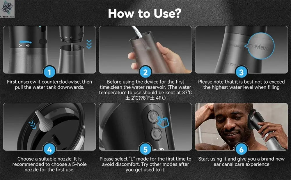 Electric Ear Wax Removal System Water Powered Ear Cleaning Tool with Irrigation Flusher 3 Pressure Settings Safe & Effective Ai-TechWorld 