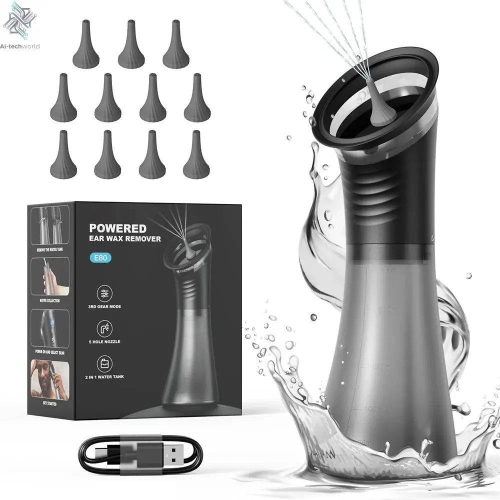Electric Ear Wax Removal System Water Powered Ear Cleaning Tool with Irrigation Flusher 3 Pressure Settings Safe & Effective Ai-TechWorld 