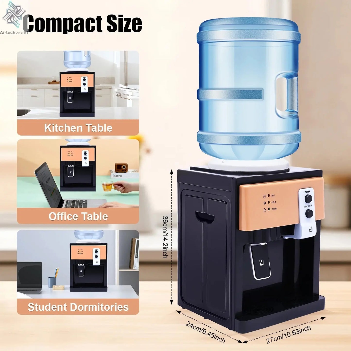 Electric Hot and Cold Water Cooler Dispenser Versatile Desktop Top Loading Water Dispenser for Home Office (110V US / 220V EU) Ai-TechWorld 