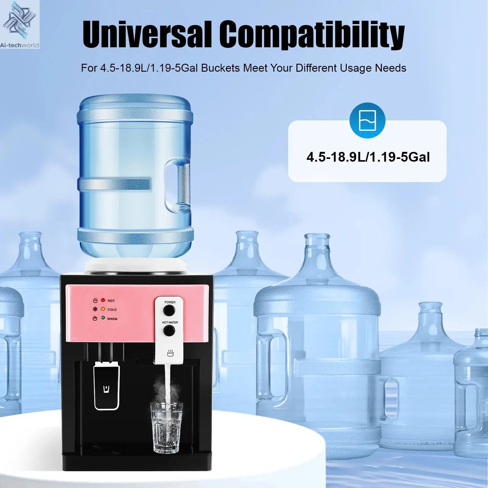 Electric Hot and Cold Water Cooler Dispenser Versatile Desktop Top Loading Water Dispenser for Home Office (110V US / 220V EU) Ai-TechWorld 