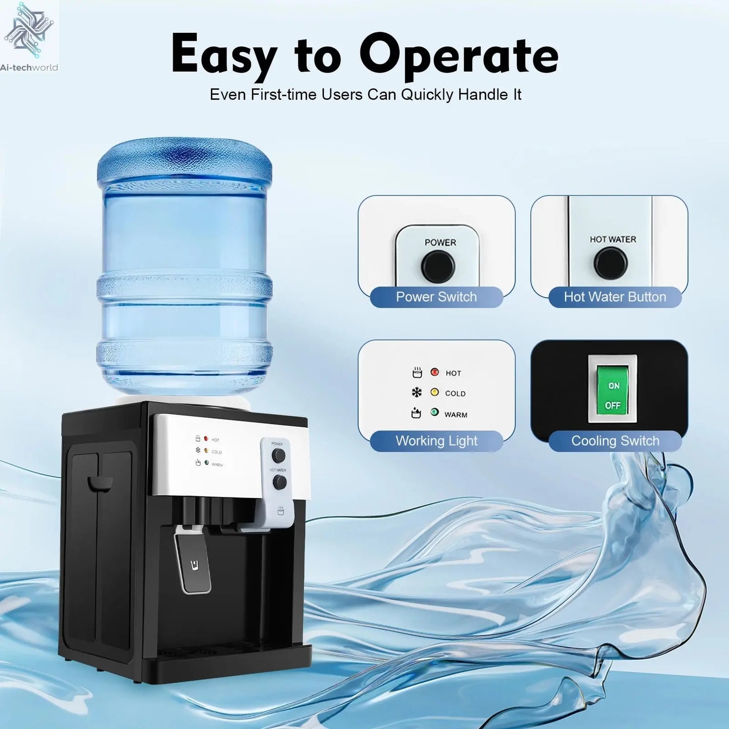 Electric Hot and Cold Water Cooler Dispenser Versatile Desktop Top Loading Water Dispenser for Home Office (110V US / 220V EU) Ai-TechWorld 