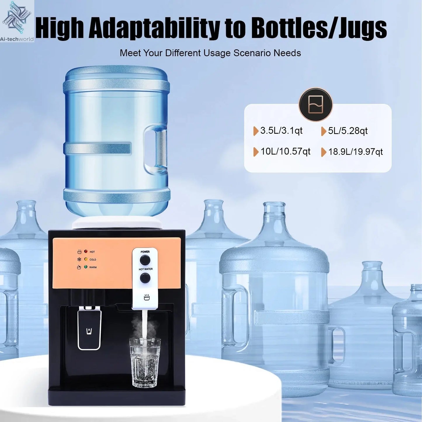 Electric Hot and Cold Water Cooler Dispenser Versatile Desktop Top Loading Water Dispenser for Home Office (110V US / 220V EU) Ai-TechWorld 