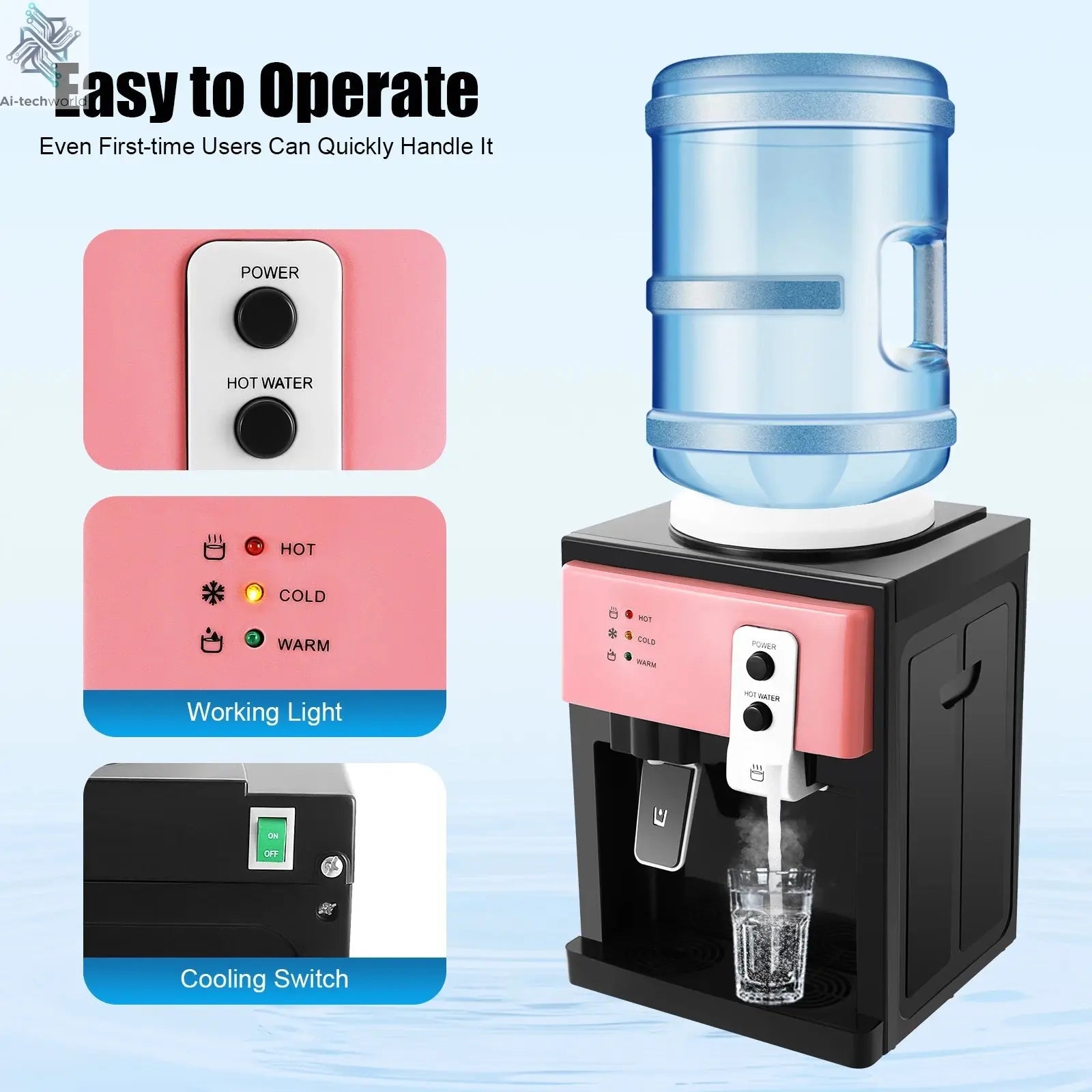 Electric Hot and Cold Water Cooler Dispenser Versatile Desktop Top Loading Water Dispenser for Home Office (110V US / 220V EU) Ai-TechWorld 