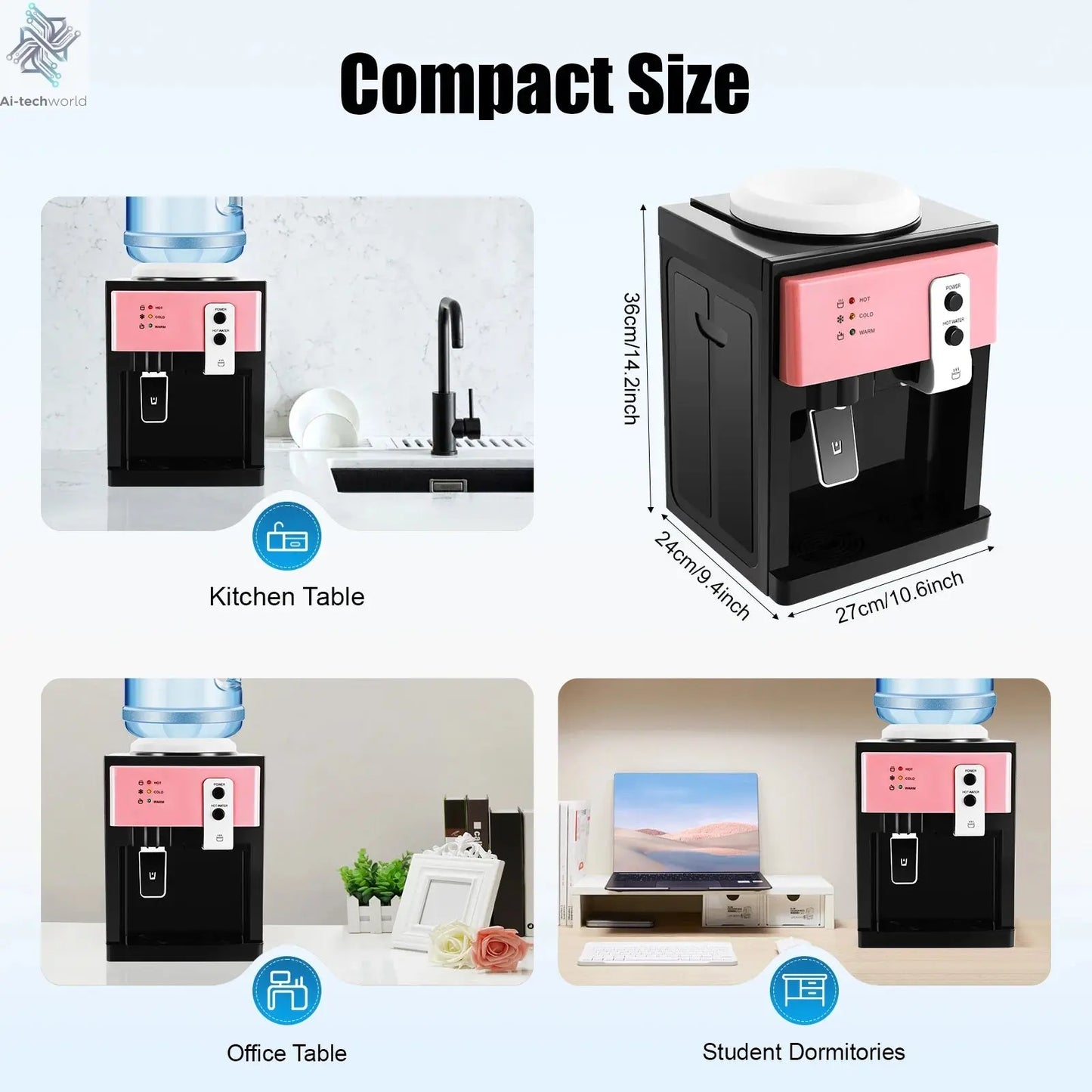 Electric Hot and Cold Water Cooler Dispenser Versatile Desktop Top Loading Water Dispenser for Home Office (110V US / 220V EU) Ai-TechWorld 